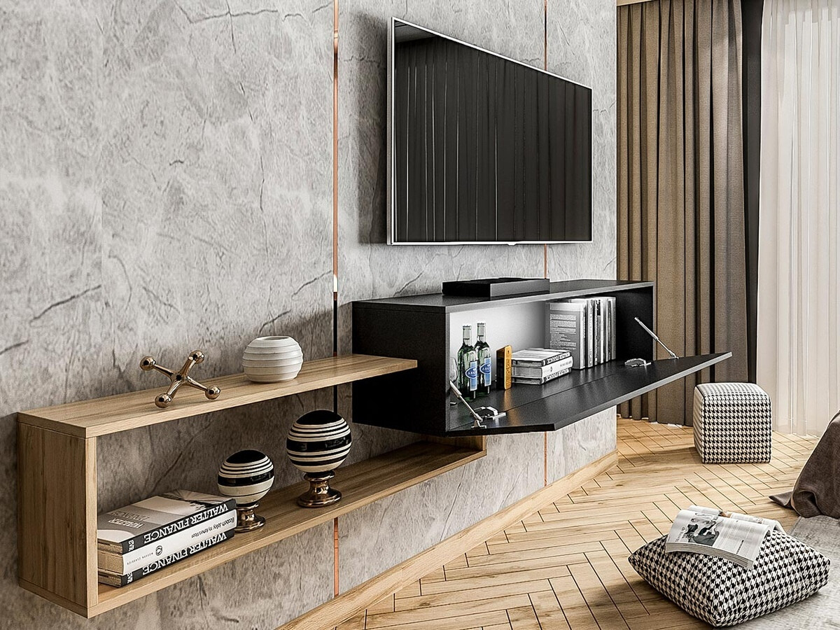 Comodă TV Utica 101 (Negru + Stejar Wotan)