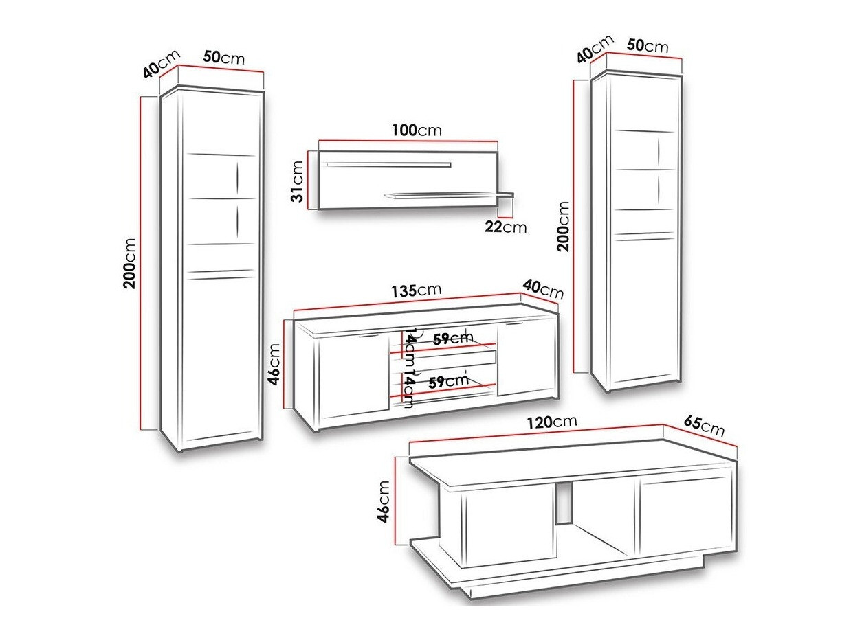 Set de living Fivelbo 114 (Stejar Monastery + Negru lucios)