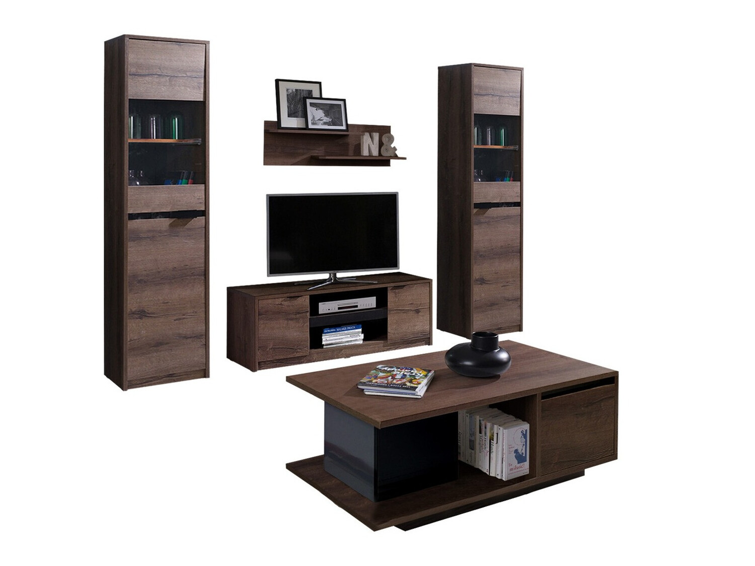 Set de living Fivelbo 114 (Stejar Monastery + Negru lucios)