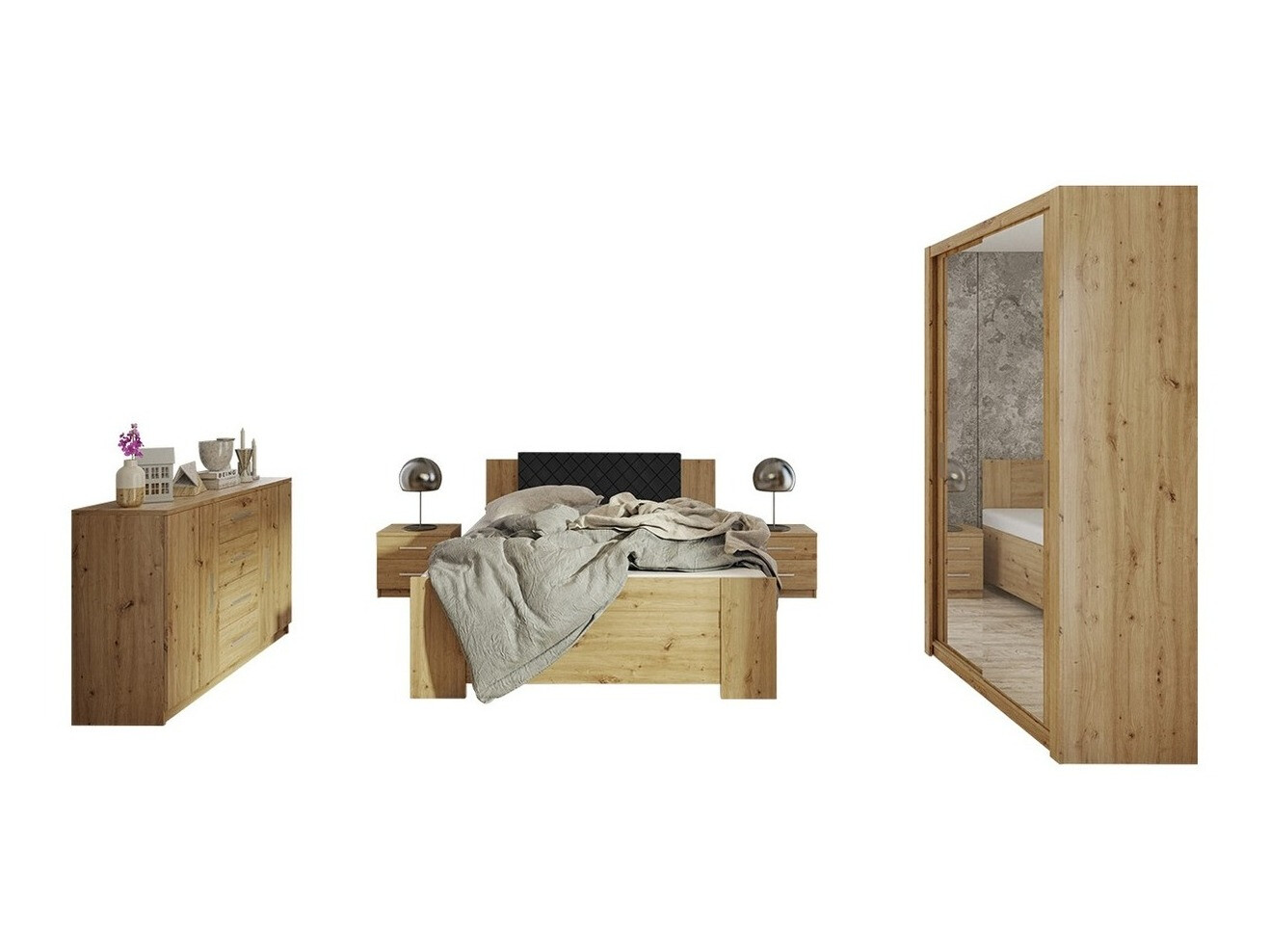 Set dormitor Catromi 112 (Stejar artizan + Soft Pik 011)