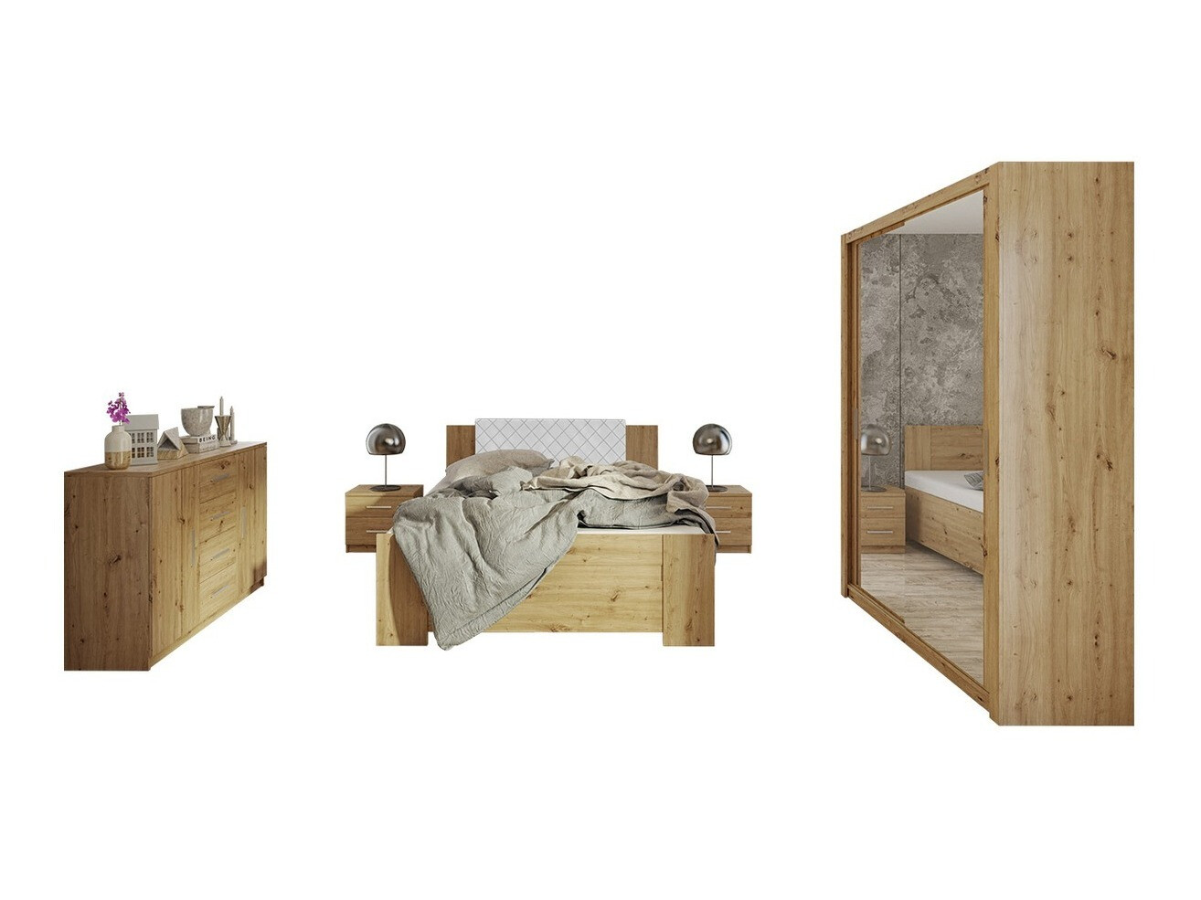 Set dormitor Catromi 113 (Stejar artizan + Soft Pik 017)