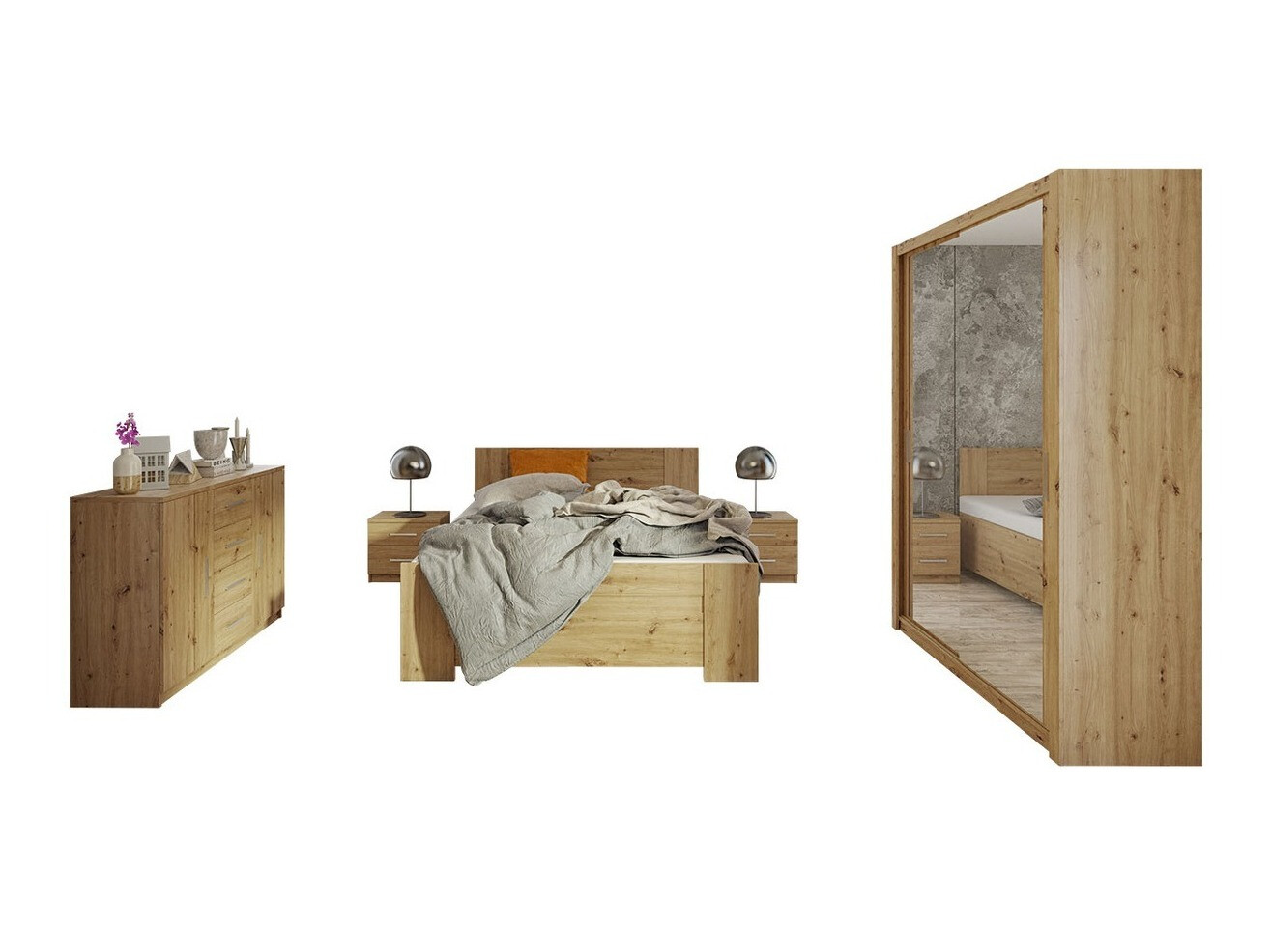 Set dormitor Catromi 113 (Stejar artizan)