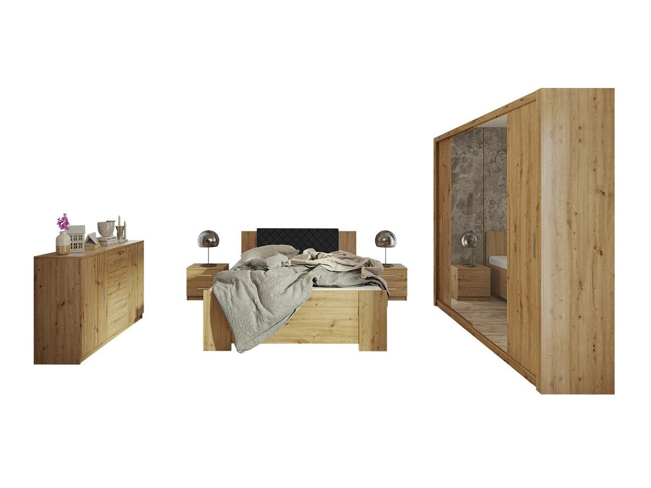 Set dormitor Catromi 115 (Stejar artizan + Soft Pik 011)