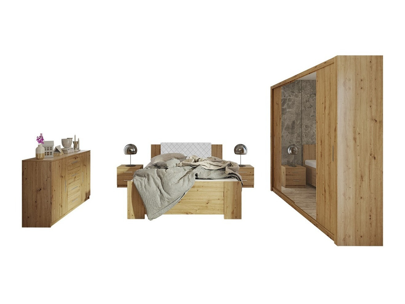 Set dormitor Catromi 115 (Stejar artizan + Soft Pik 017)