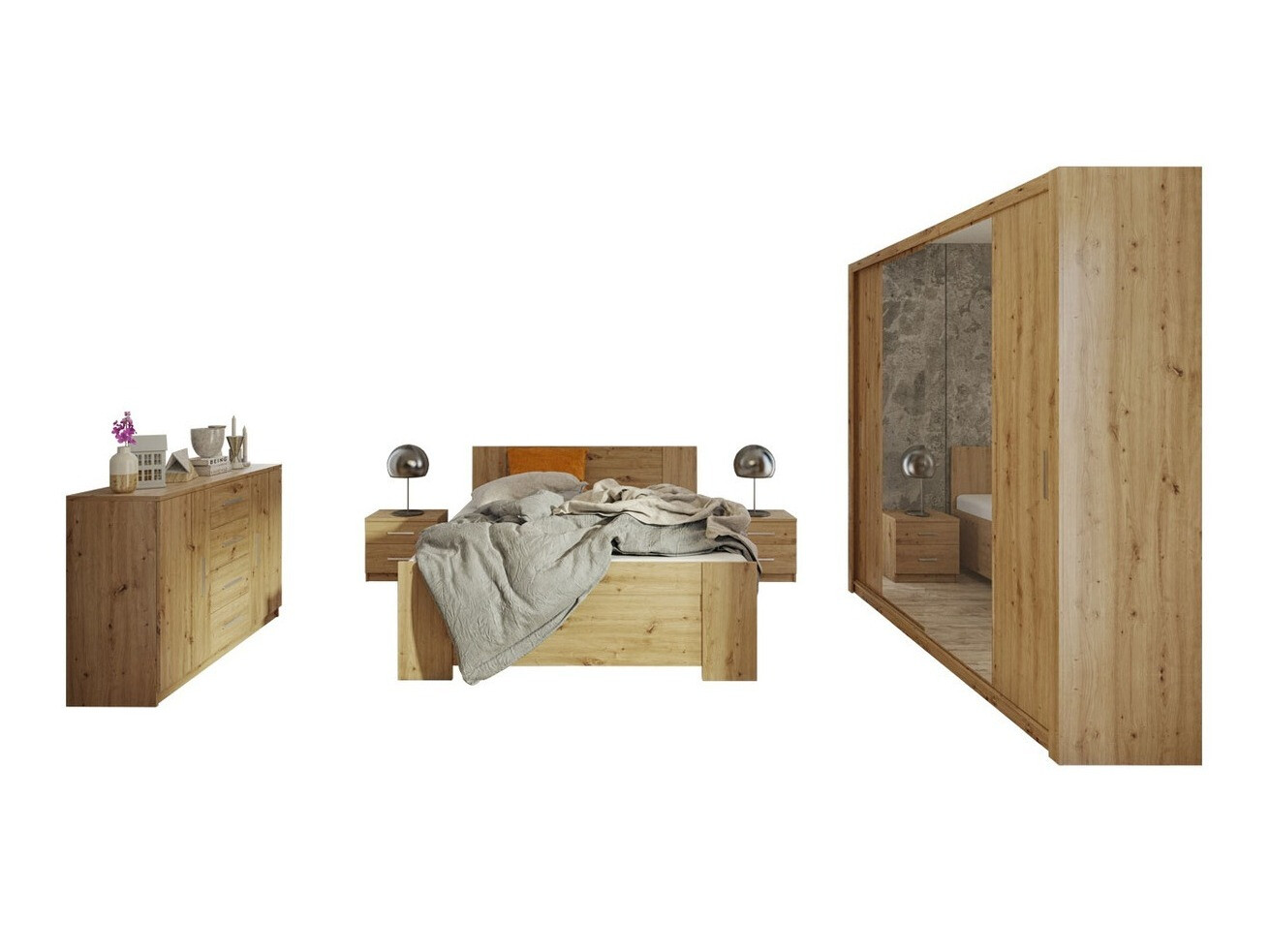 Set dormitor Catromi 115 (Stejar artizan)