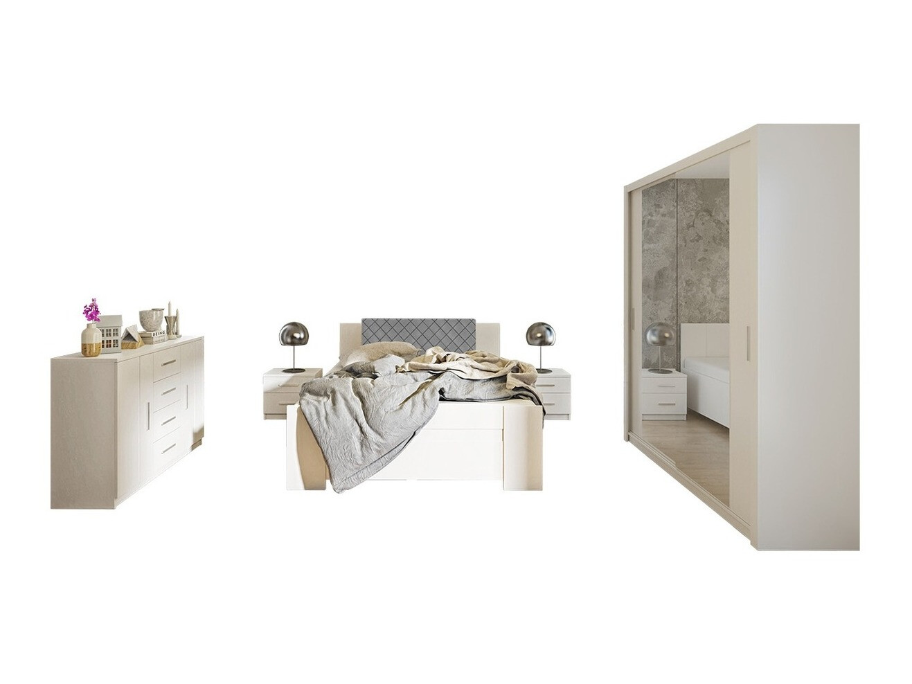 Set dormitor Catromi 121 (Alb + Soft Pik 029)