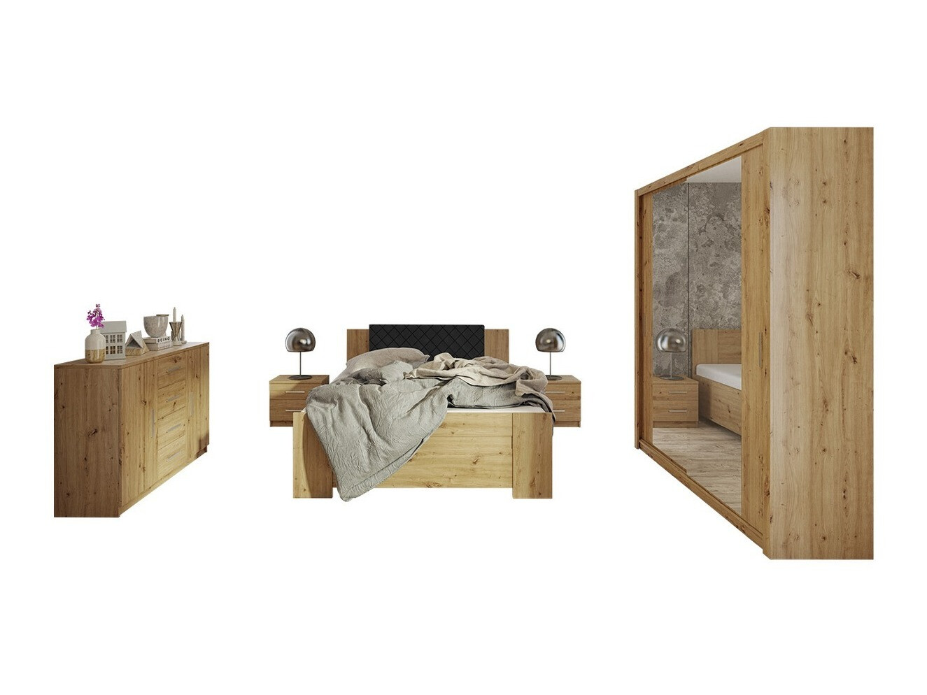 Set dormitor Catromi 121 (Stejar artizan + Soft Pik 011)
