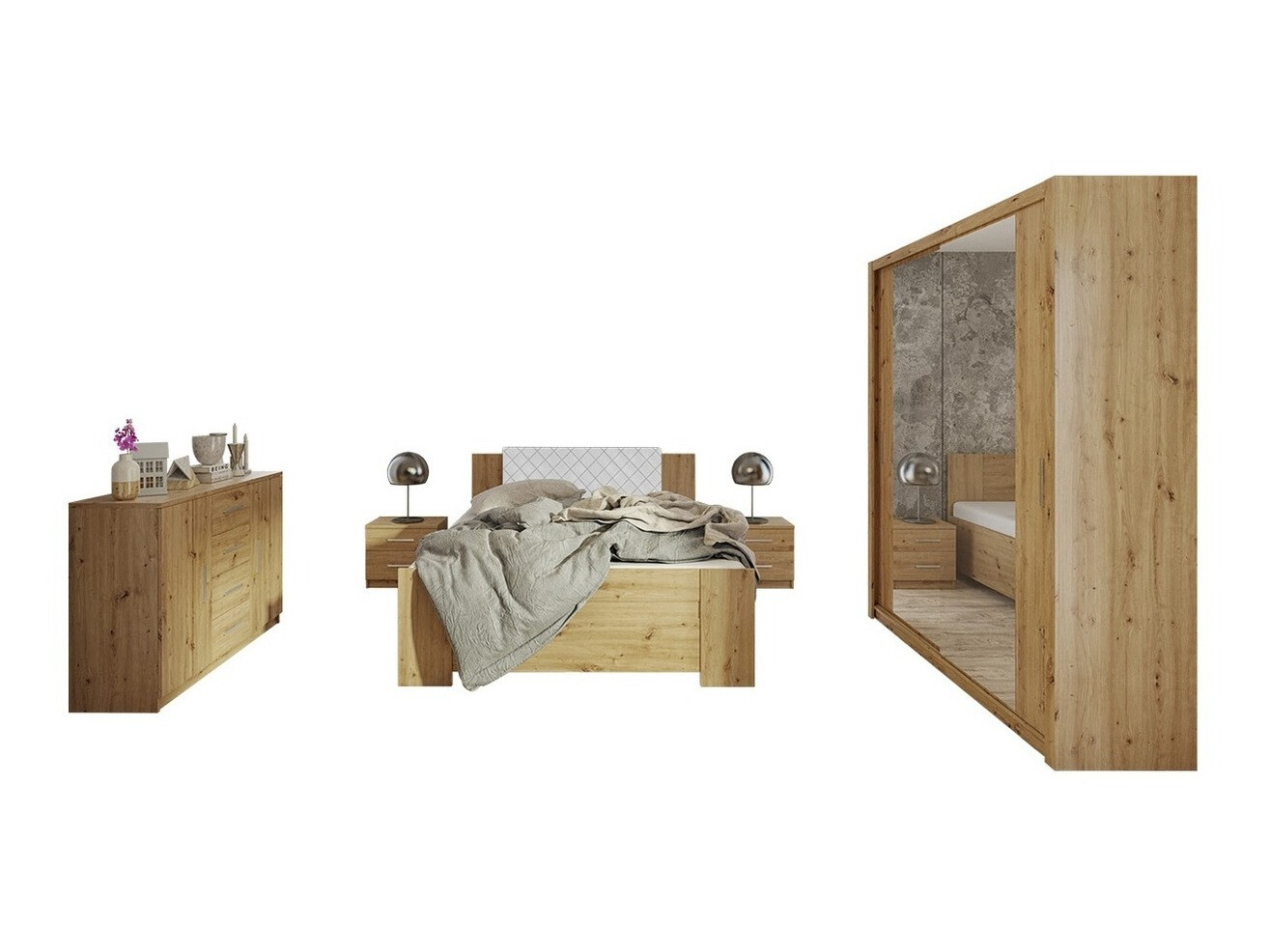 Set dormitor Catromi 121 (Stejar artizan + Soft Pik 017)