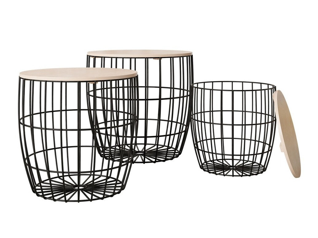 Set măsuțe laterale Aedifis (Negru + Maro deschis)