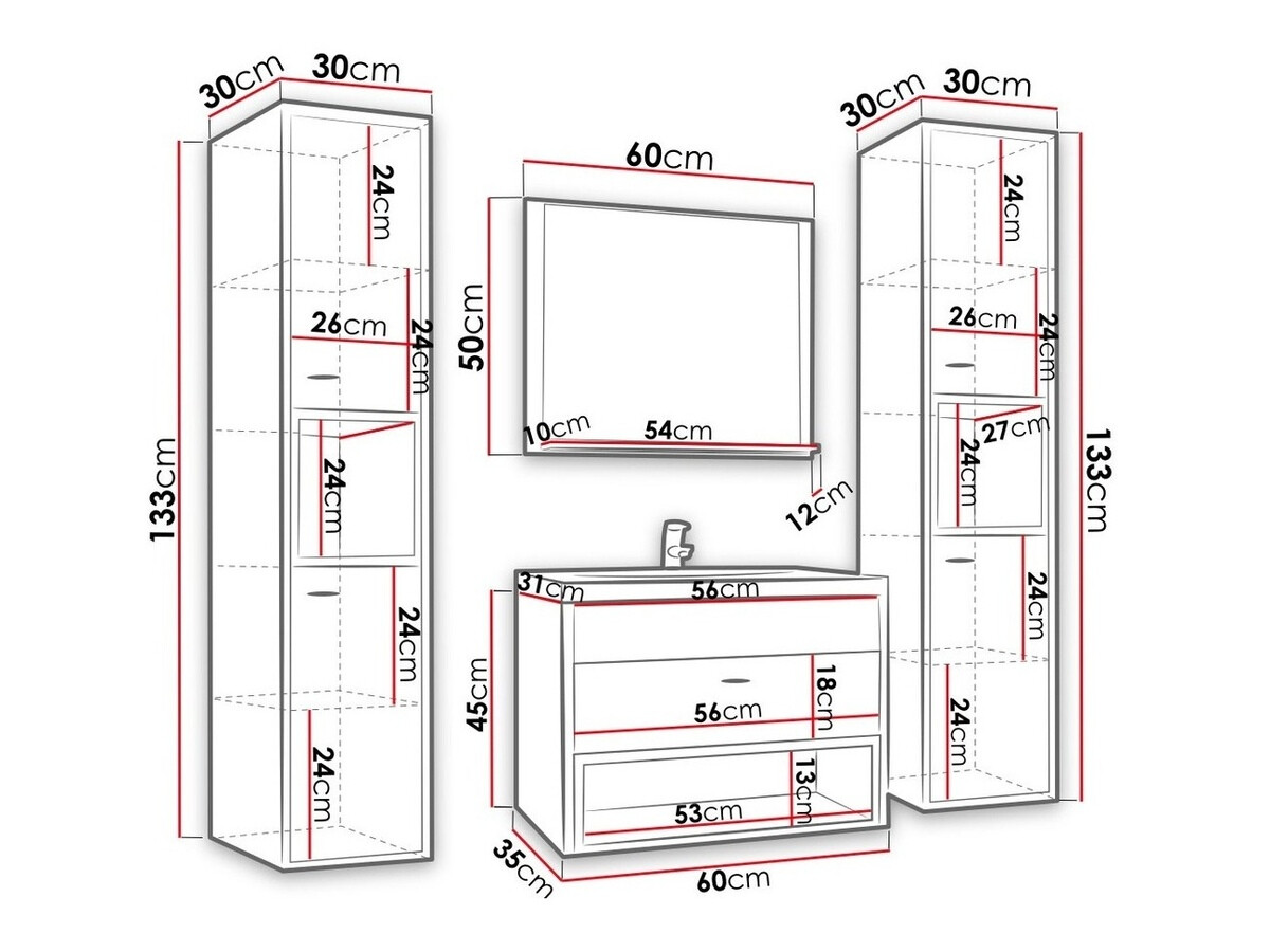 Set baie Velum II (Alb + Stejar artizan)