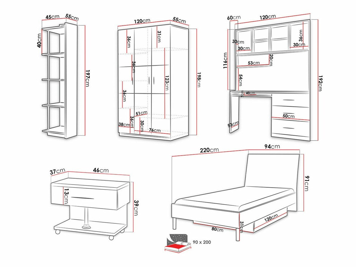 Set de camera copii Campus (Alb lucios + Roz lucios)