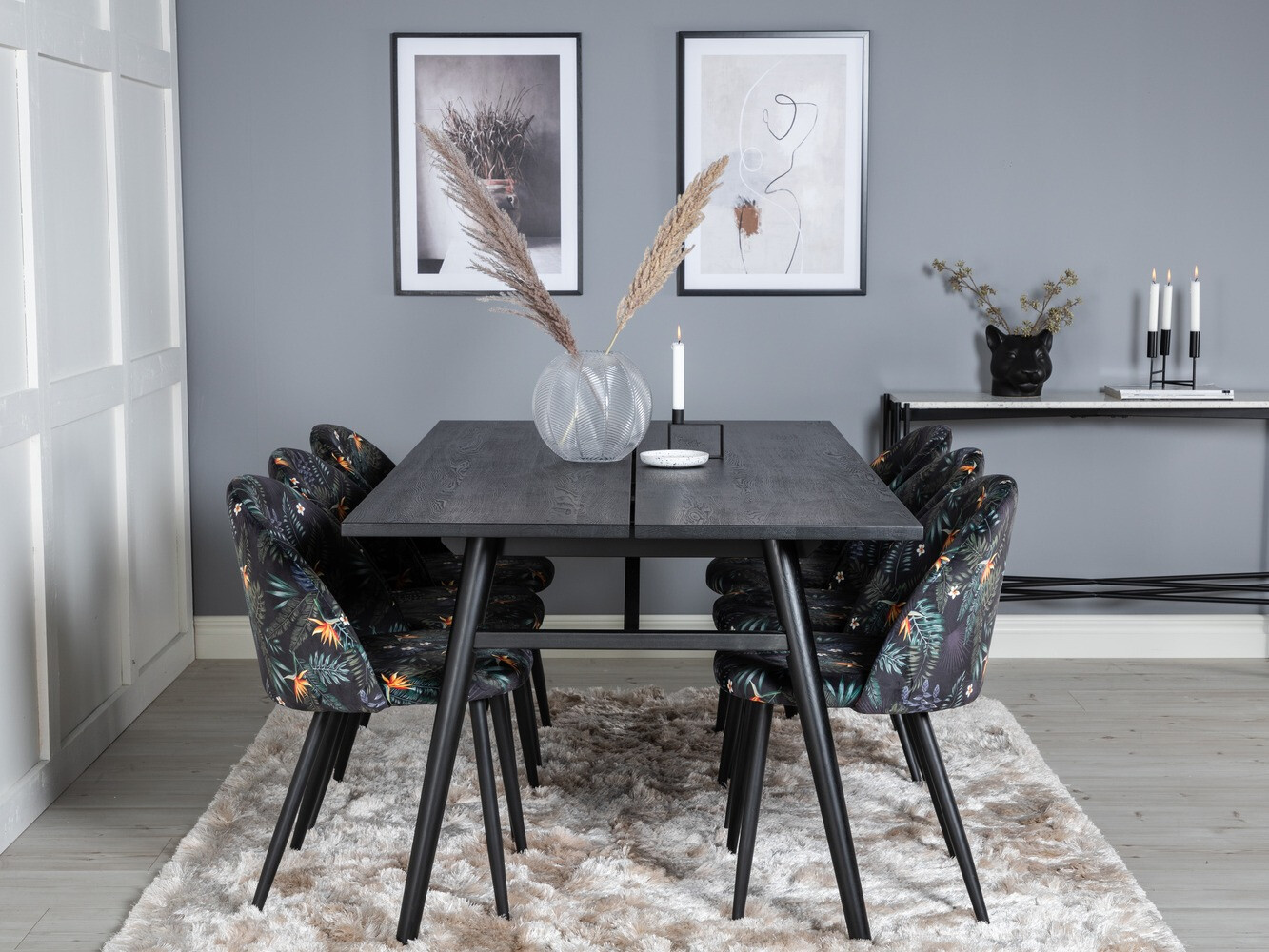 Set de dining Dallas 1676 (Model floral + Negru)