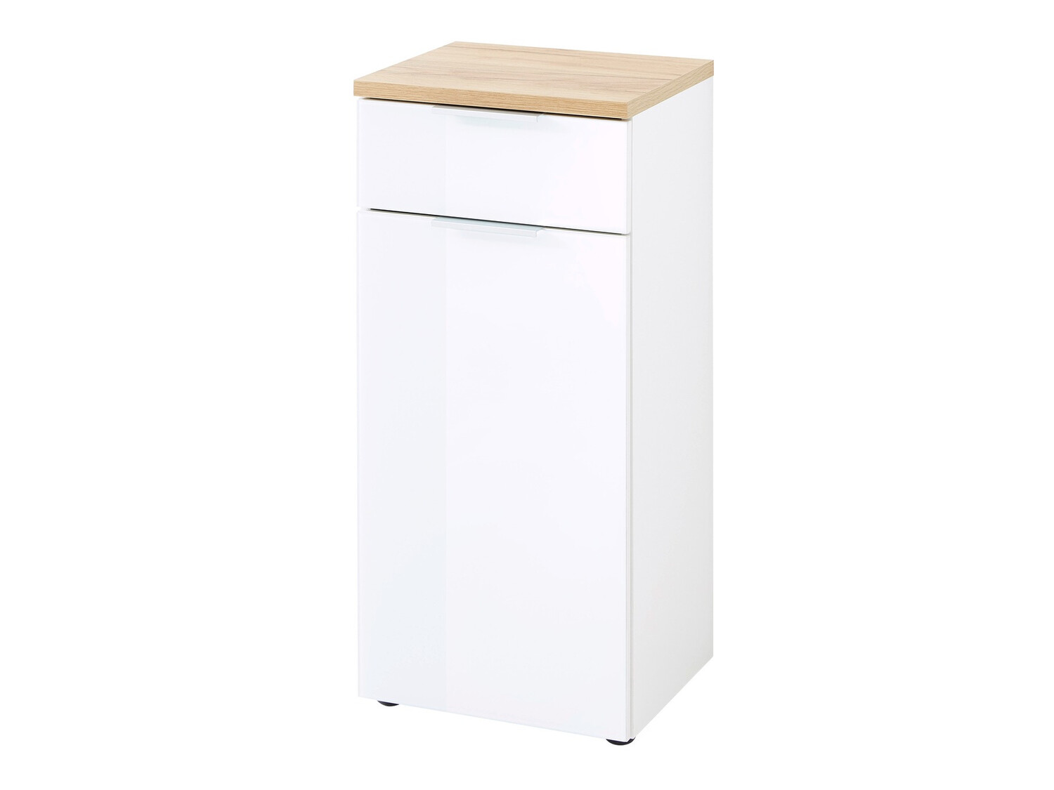 Cabinet de baie neancorat Levciro 101 (Alb lucios + Navarra stejar)