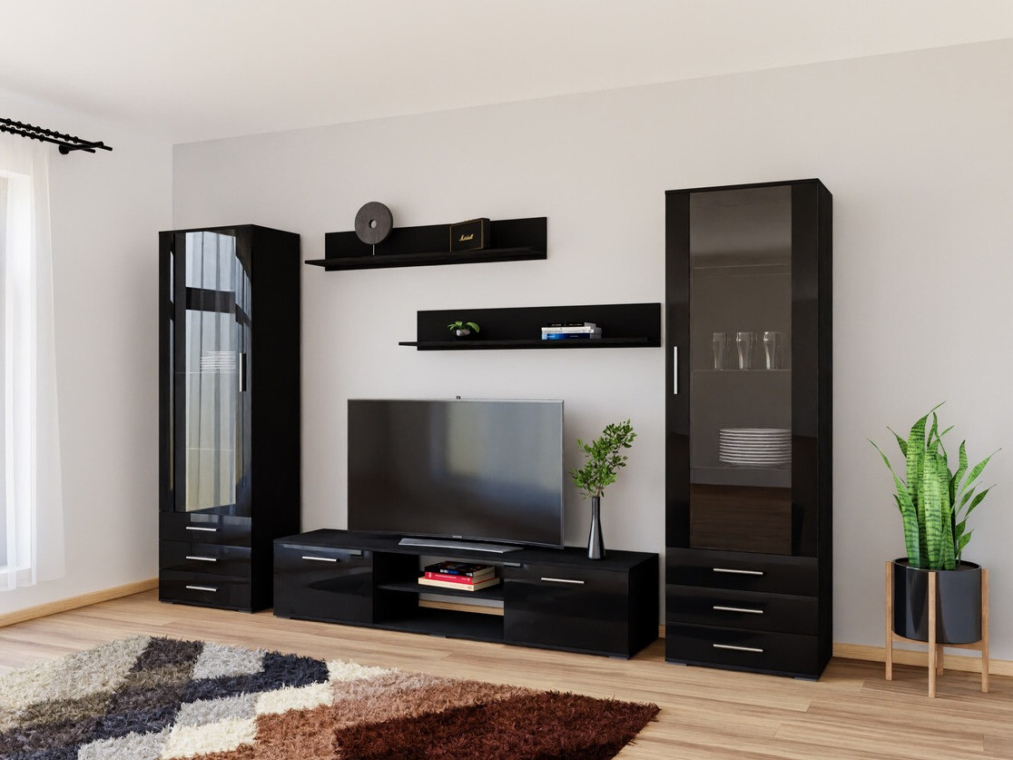 Set de living Tornola 109 (Negru + Negru lucios)