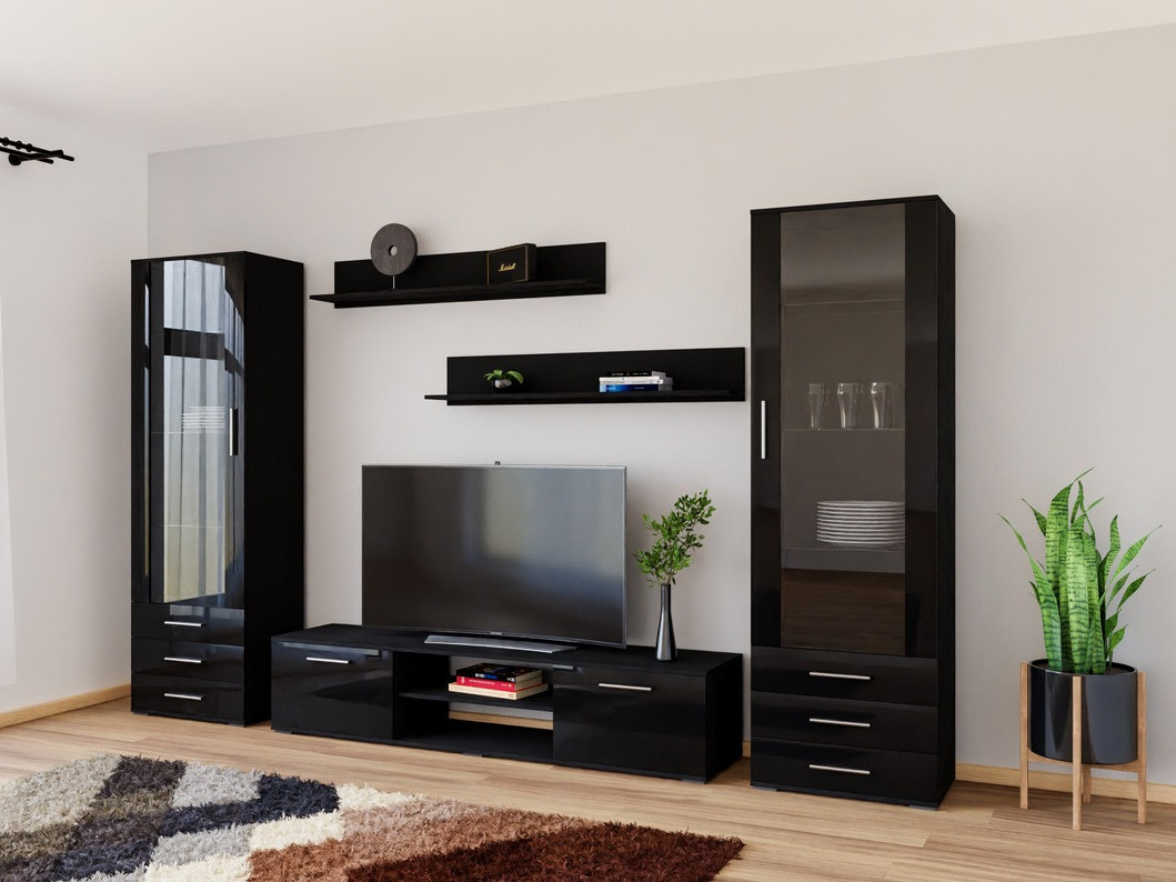 Set de living Tornola 109 (Negru + Negru lucios)