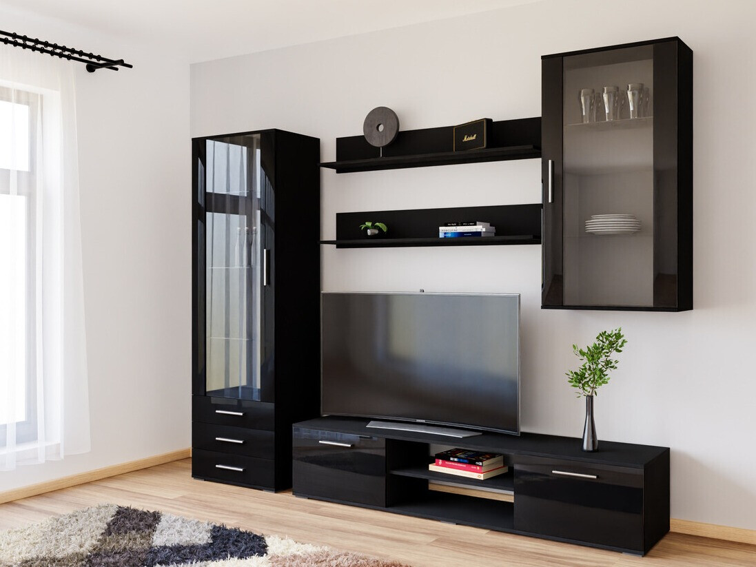 Set de living Tornola 114 (Negru + Negru lucios)