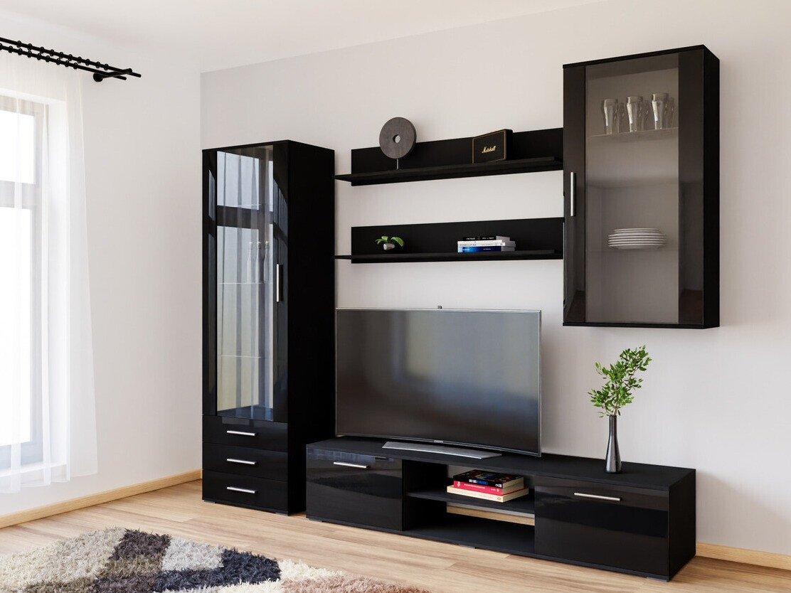 Set de living Tornola 114 (Negru + Negru lucios)