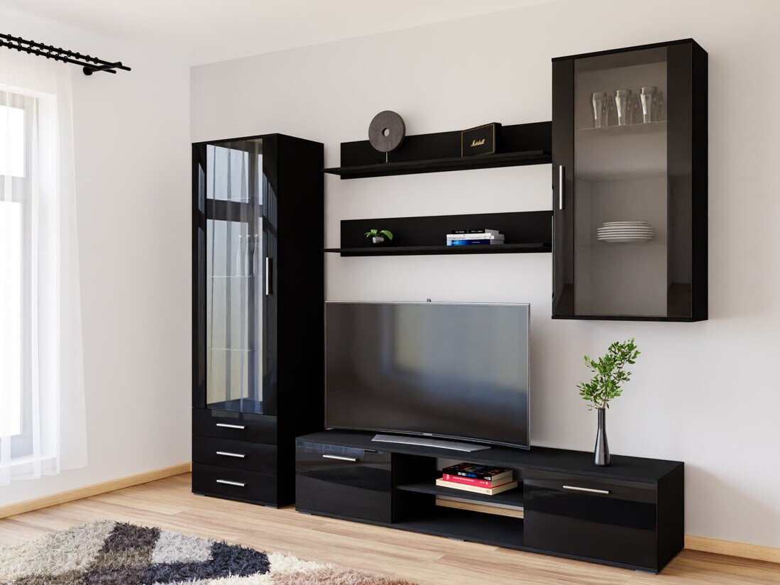 Set de living Tornola 114 (Negru + Negru lucios)