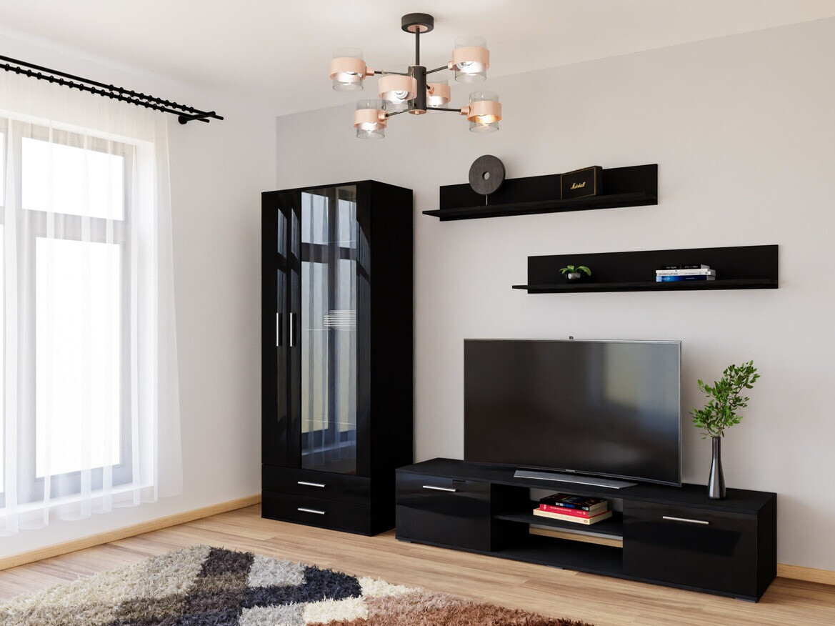 Set de living Tornola 115 (Negru + Negru lucios)