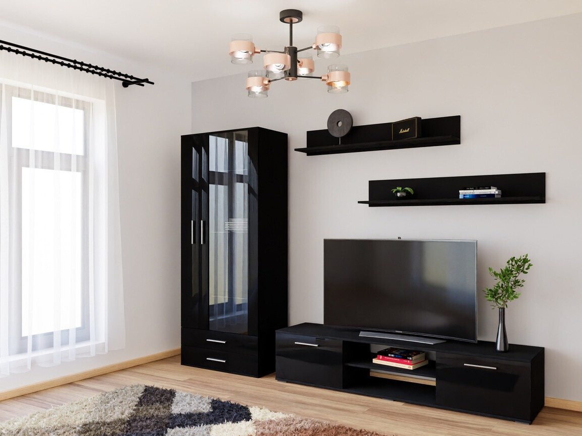 Set de living Tornola 115 (Negru + Negru lucios)