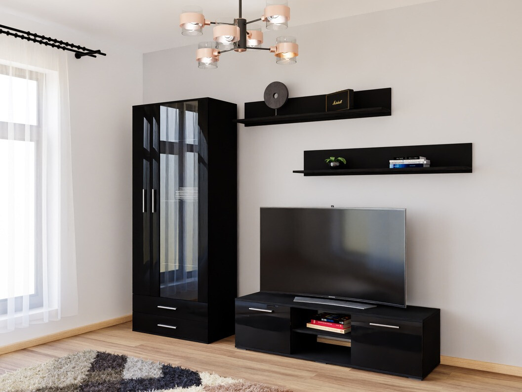 Set de living Tornola 117 (Negru + Negru lucios)