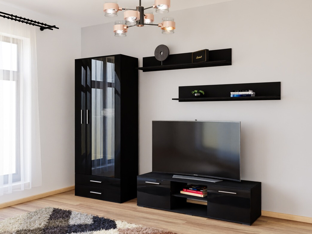Set de living Tornola 117 (Negru + Negru lucios)