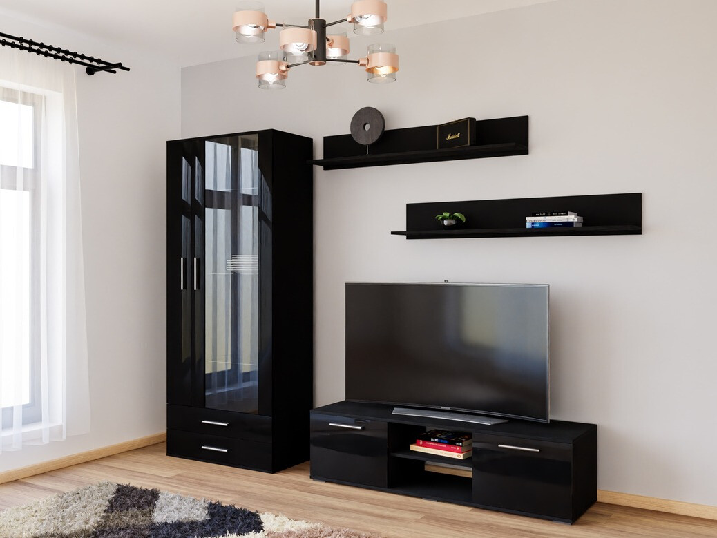 Set de living Tornola 117 (Negru + Negru lucios)