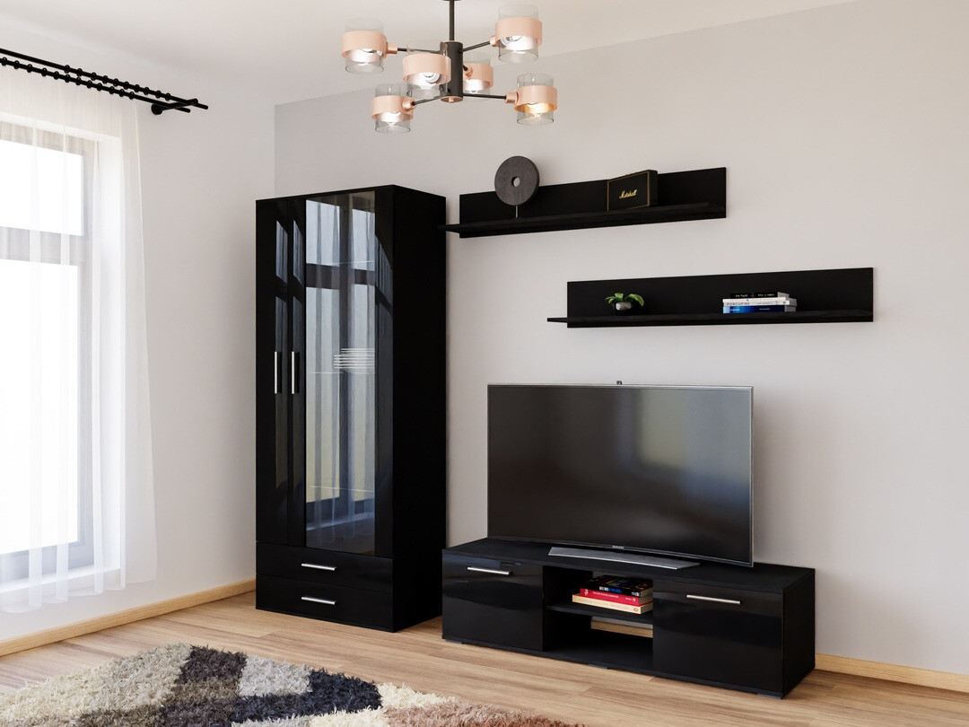 Set de living Tornola 117 (Negru + Negru lucios)