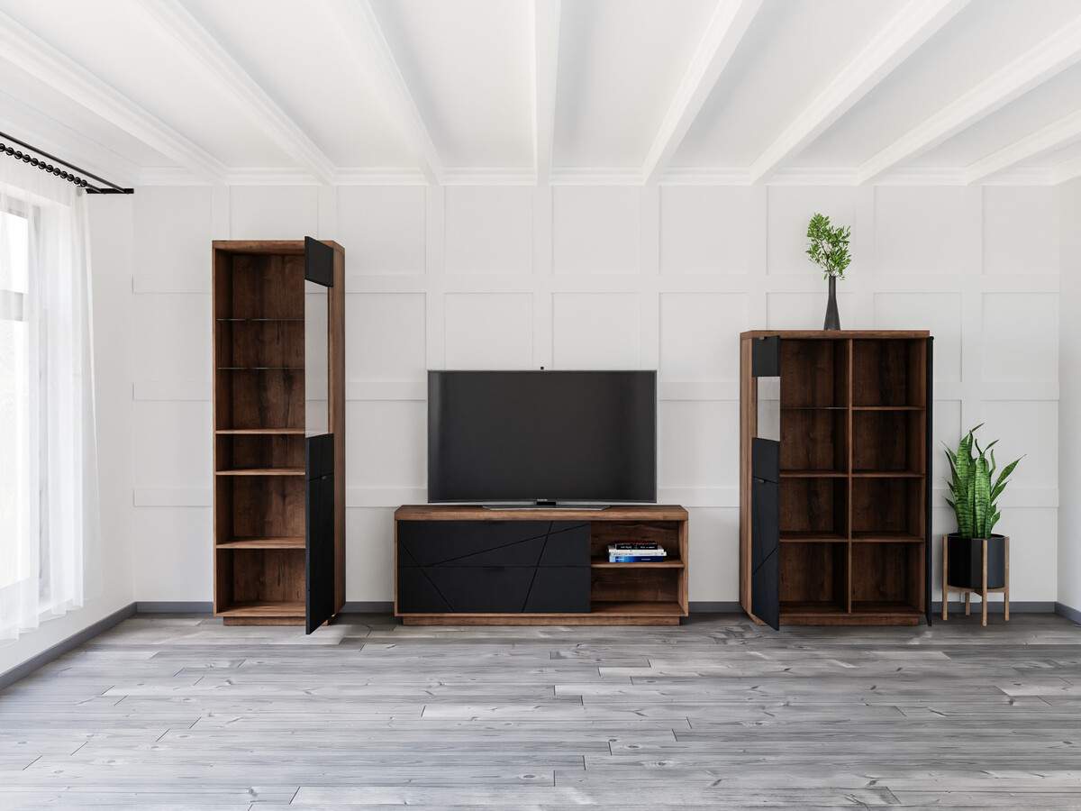 Set de living Fivale 112 (Stejar Delano închis + Negru mat)