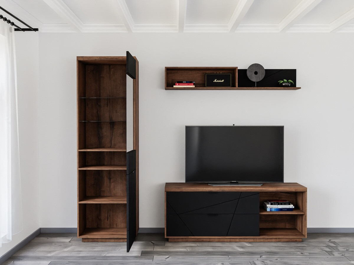 Set de living Fivale 113 (Stejar Delano închis + Negru mat)