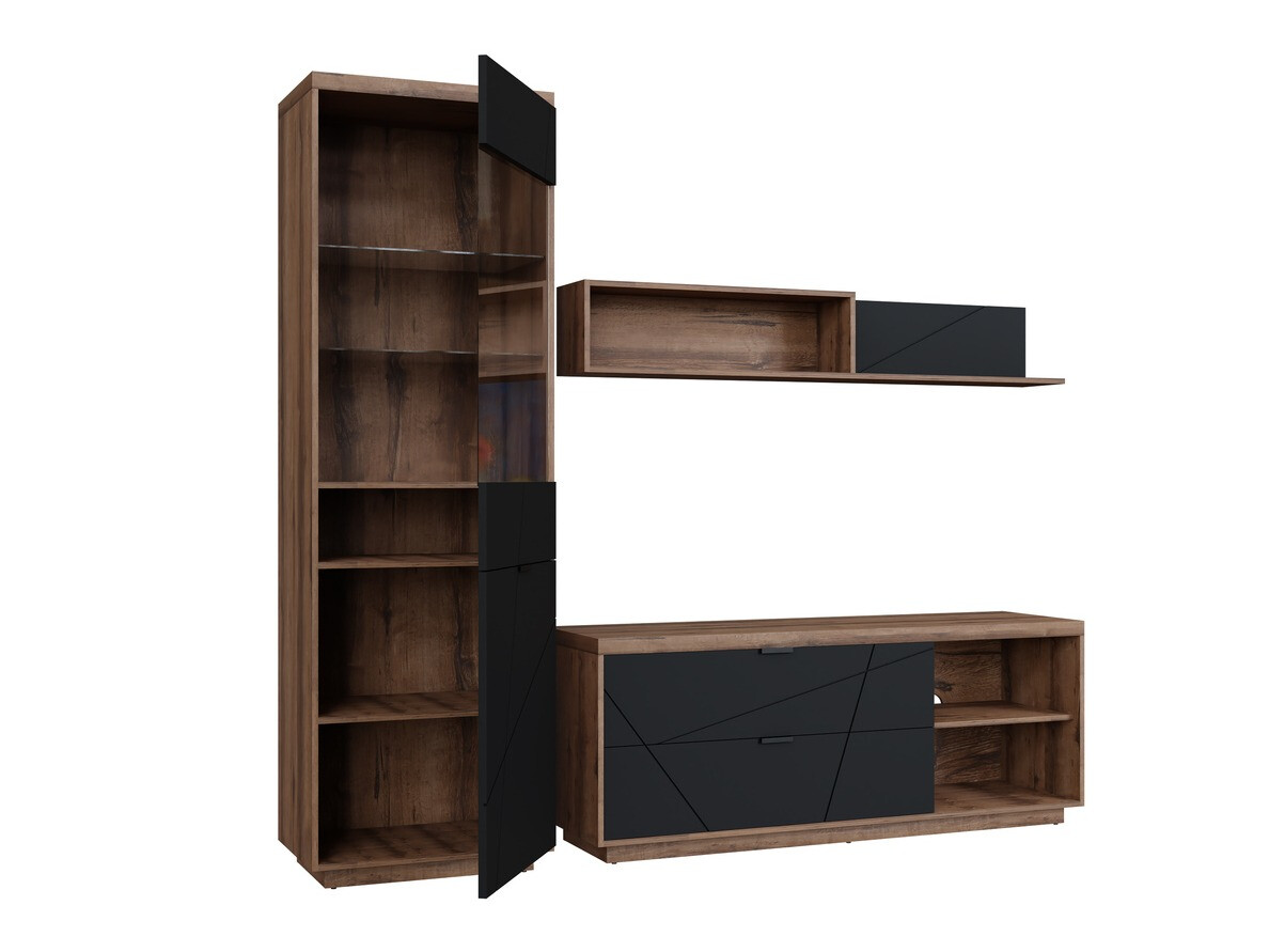 Set de living Fivale 113 (Stejar Delano închis + Negru mat)