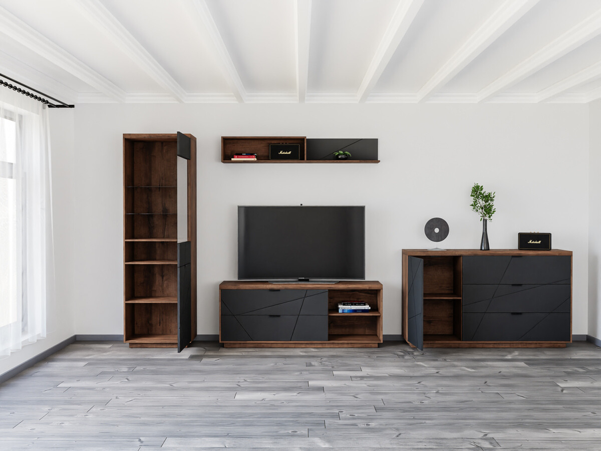 Set de living Fivale 114 (Stejar Delano închis + Negru mat)