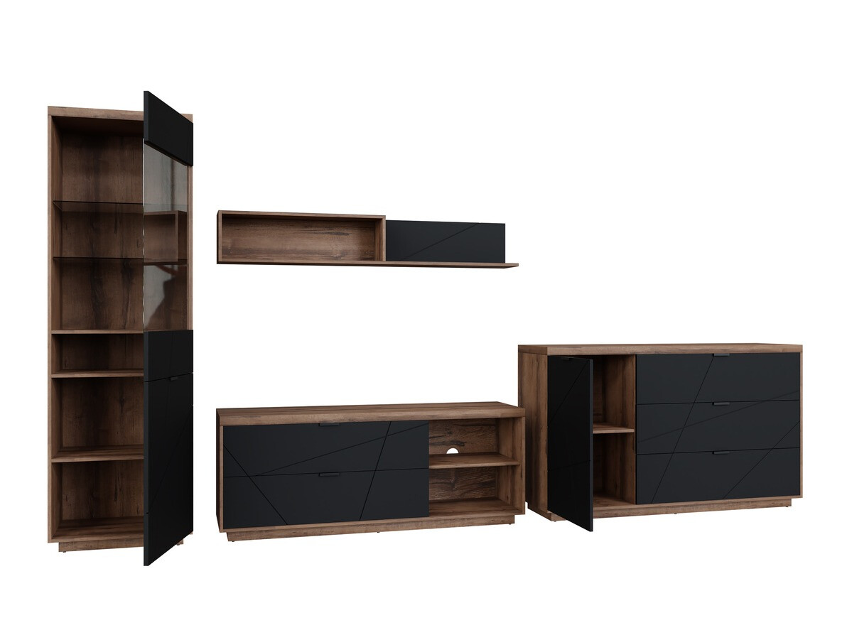 Set de living Fivale 114 (Stejar Delano închis + Negru mat)