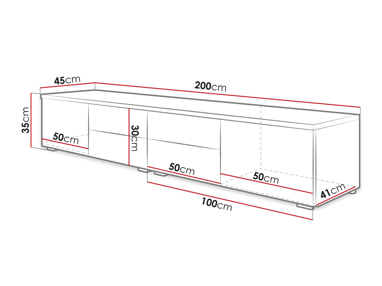 Comodă TV Hortus (Alb + Alb lucios)