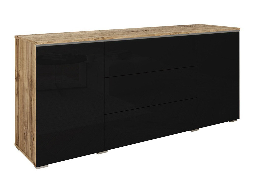 Comodă Sarasota 142 (Stejar Wotan + Negru lucios)