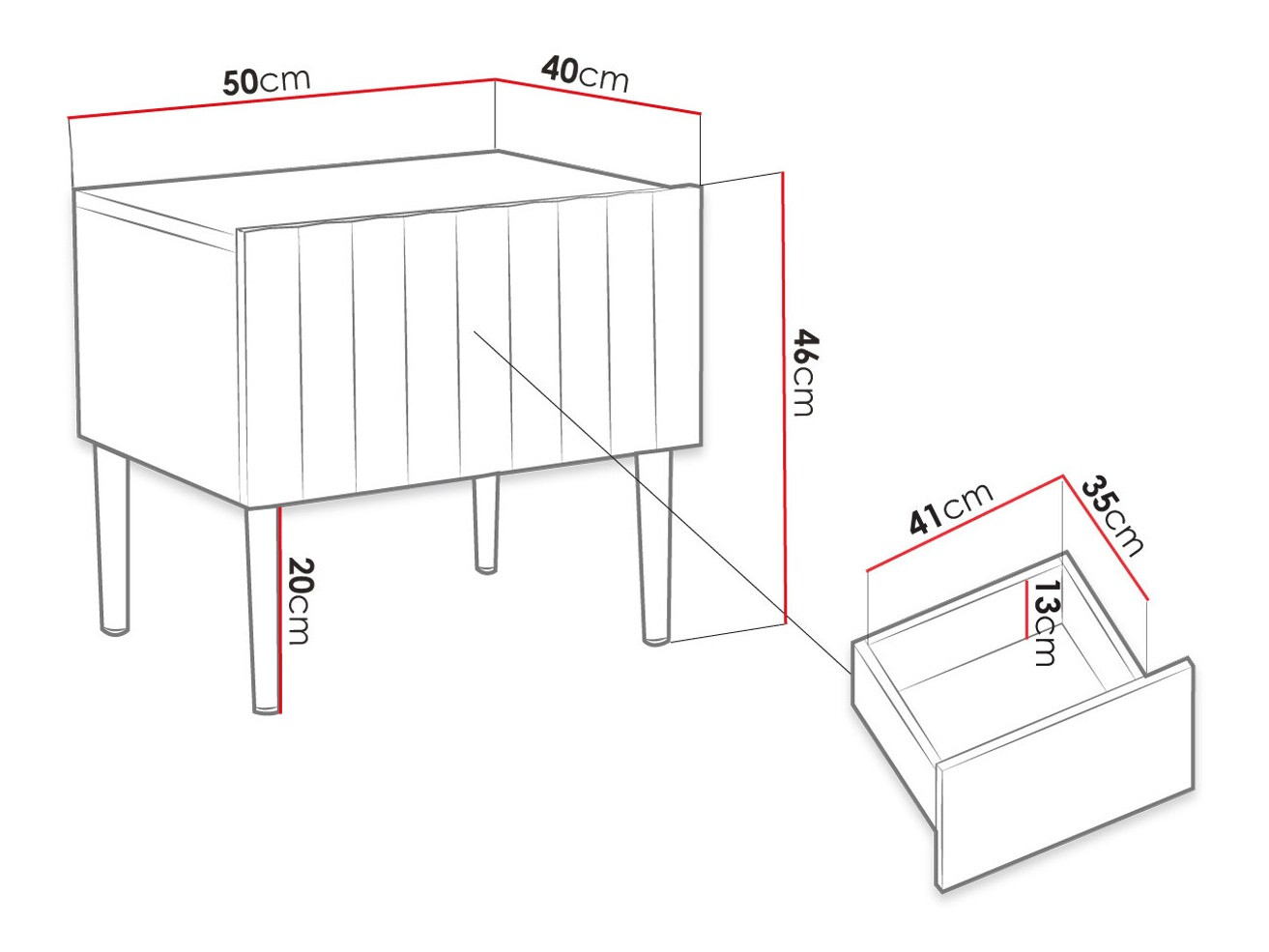 Noptieră Amplexal (Negru lucios + Negru)