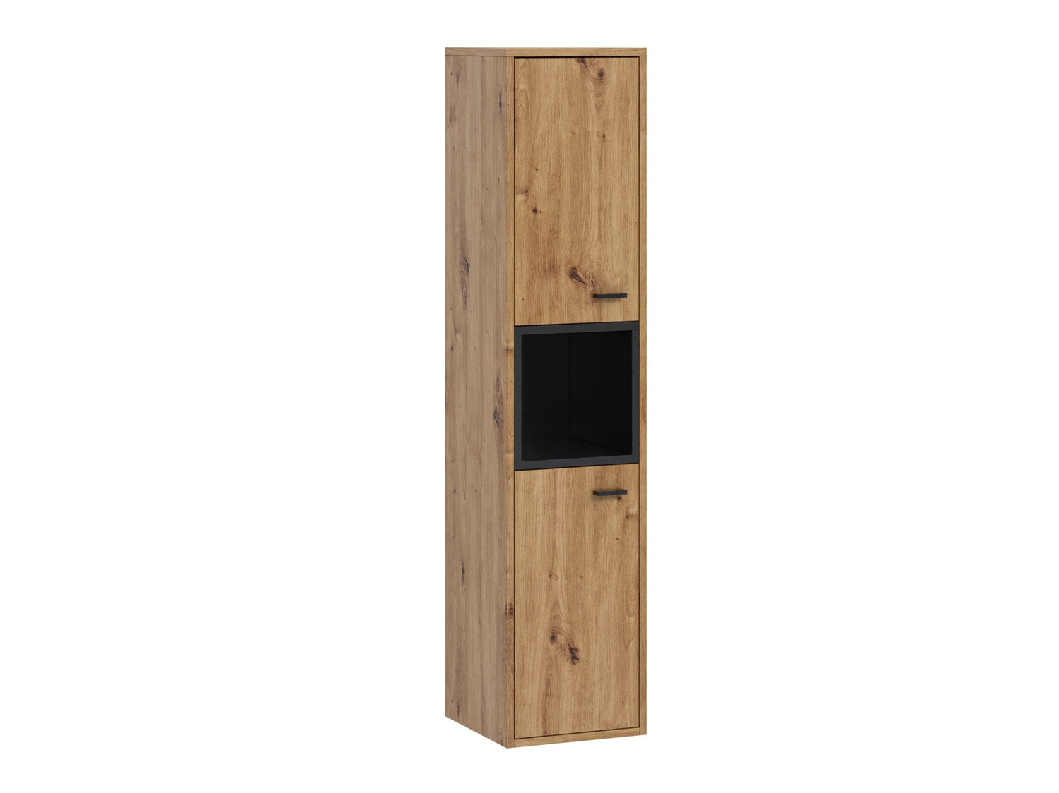 Dulap de baie suspendat Velum (Negru + Stejar artizan)