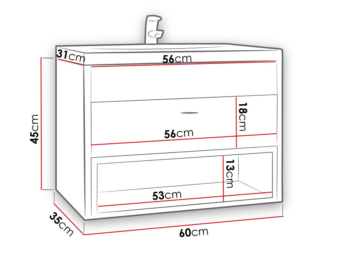 Cabinet atârnat pentru baie Velum (Alb + Stejar artizan)
