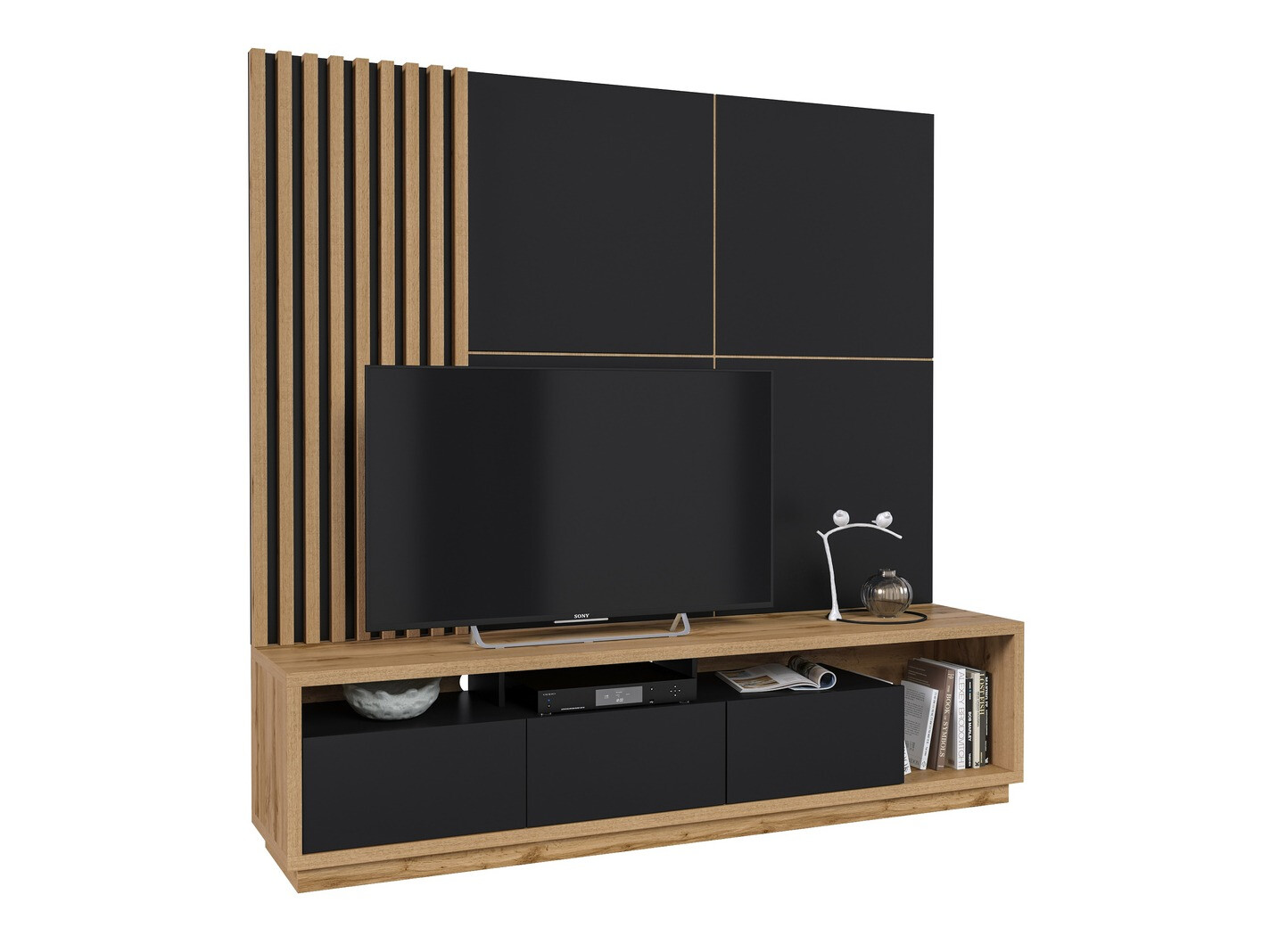 Set de living Austin 360 (Stejar Wotan + Negru + Negru mat)