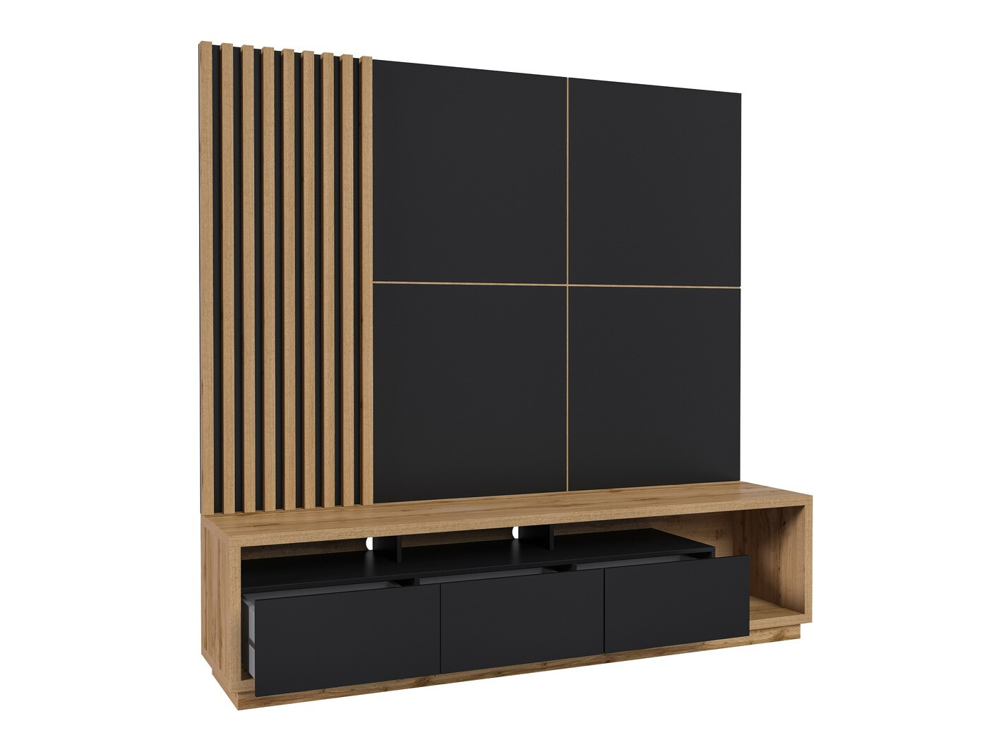 Set de living Austin 360 (Stejar Wotan + Negru + Negru mat)