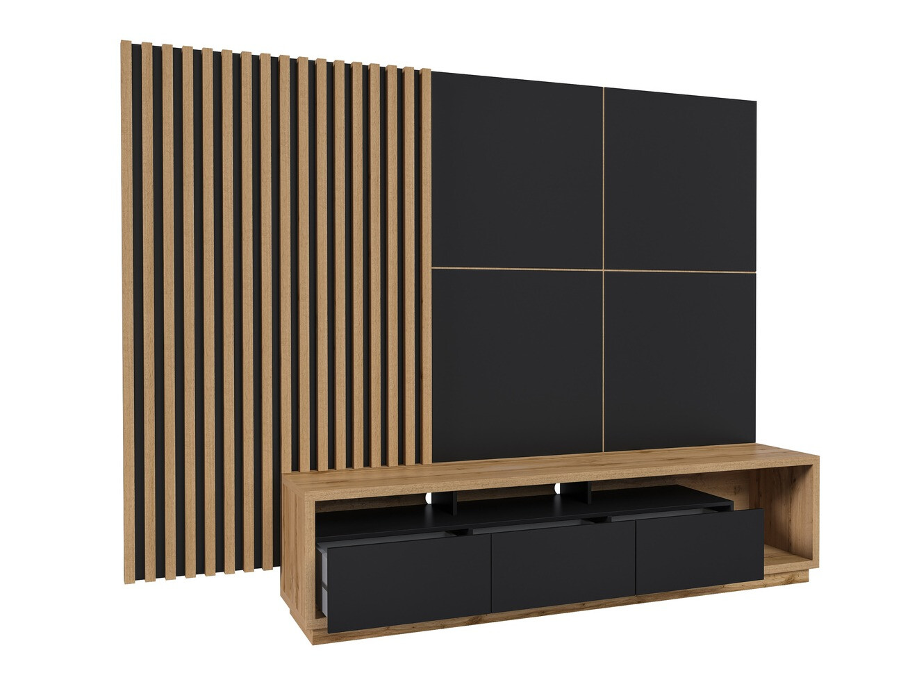 Set de living Austin 362 (Stejar Wotan + Negru mat + Negru)