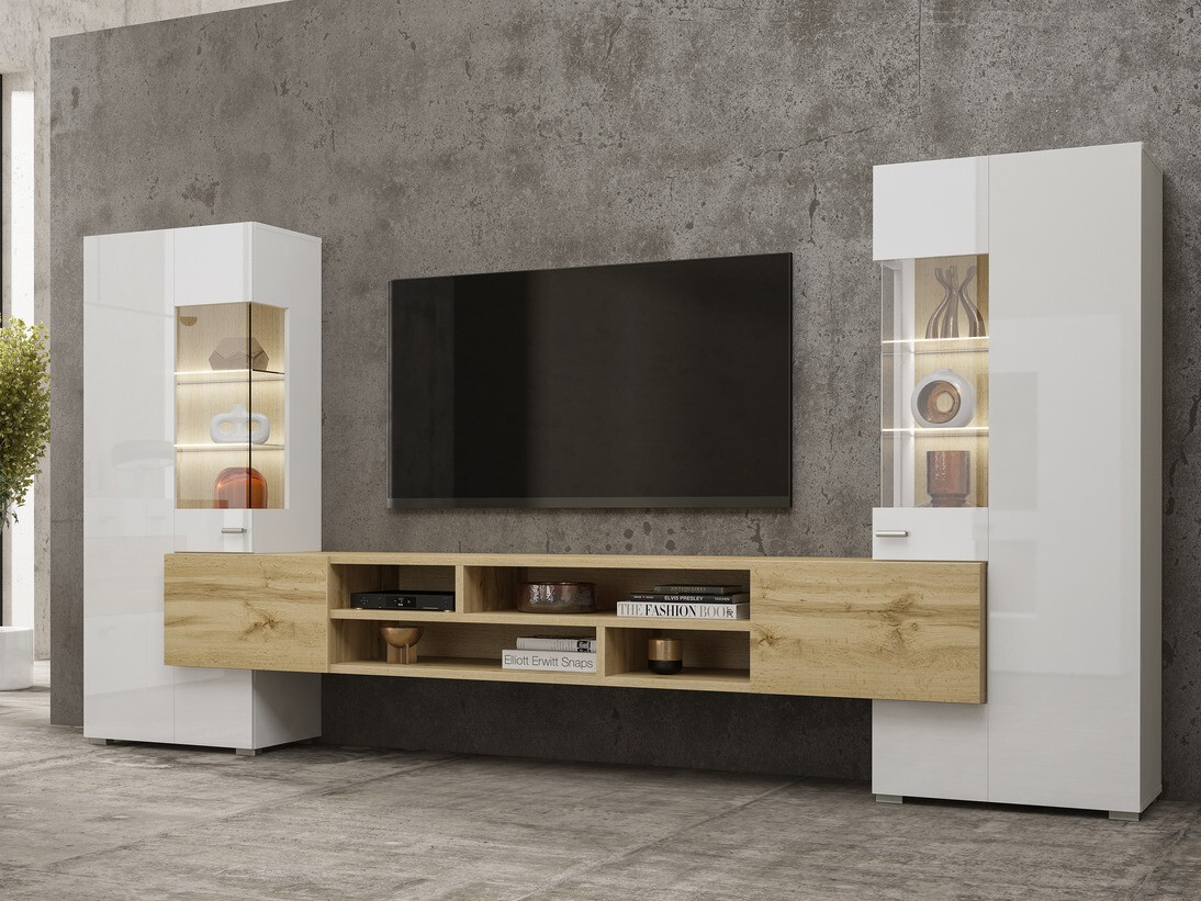 Set de living Mondalo 101 (Stejar Wotan + Alb lucios)