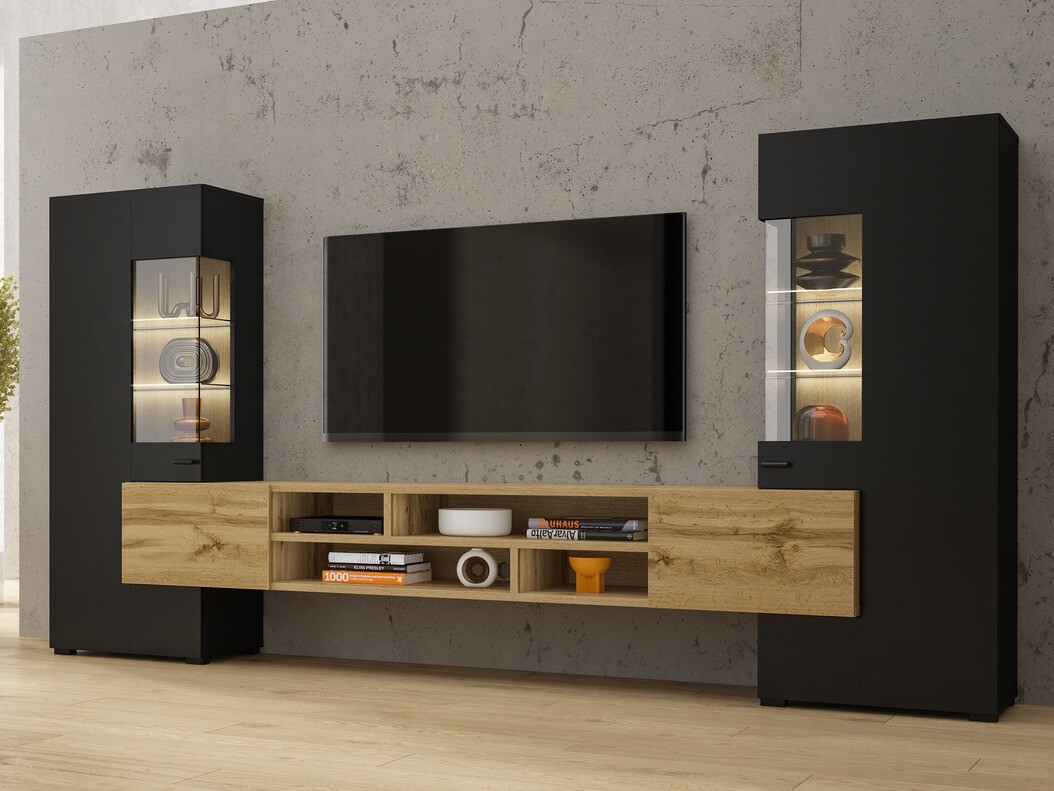 Set de living Mondalo 101 (Stejar Wotan + Negru mat)