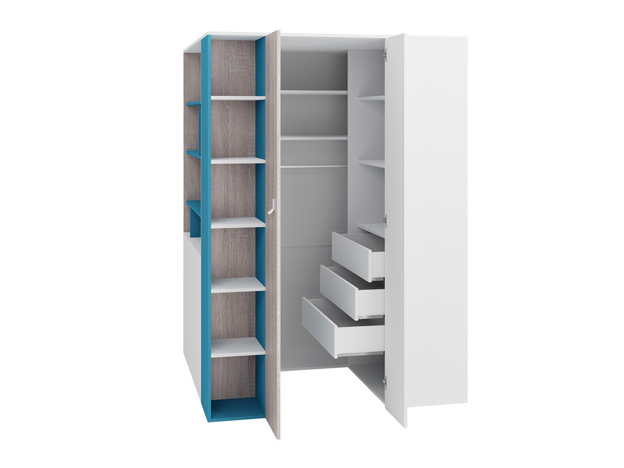 Set de camera copii Camteso 115 (Alb + Stejar + Turcoaz)