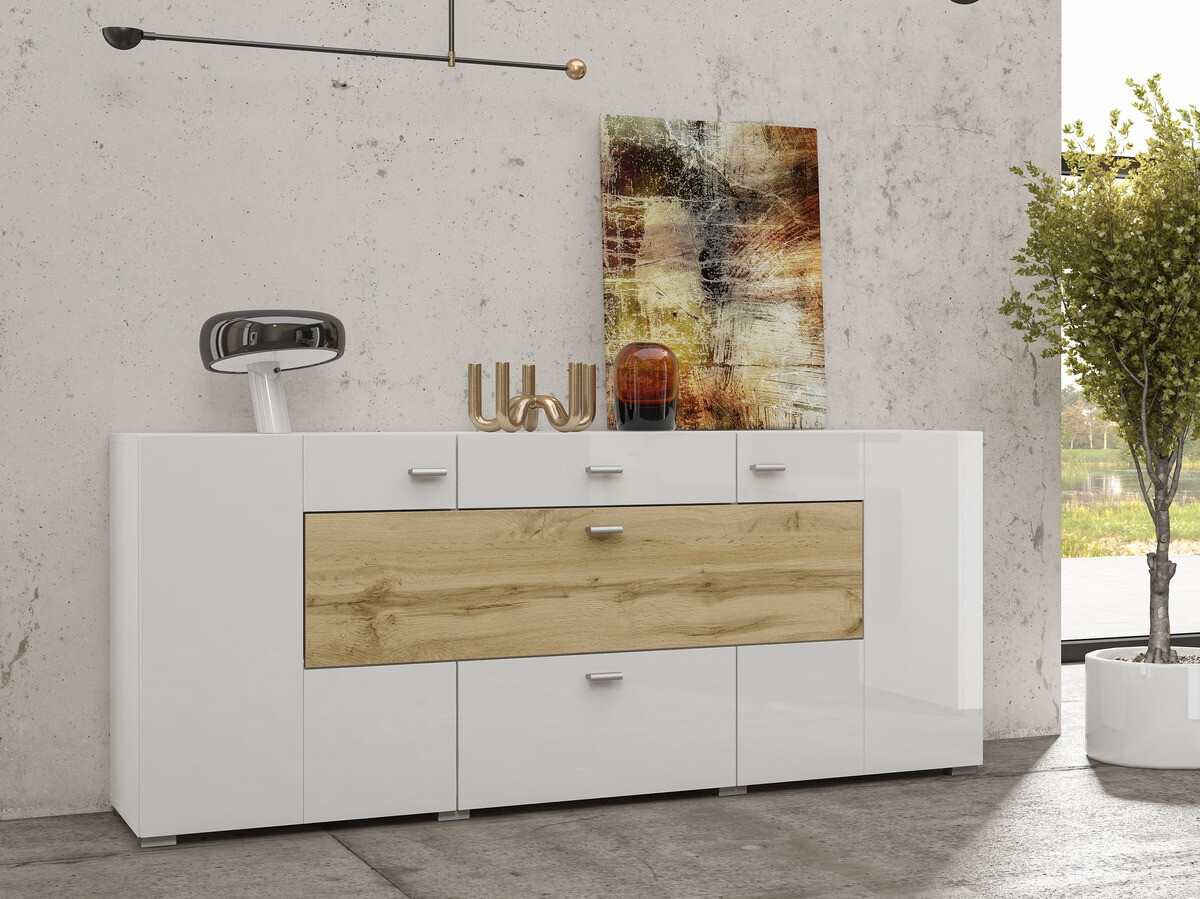 Comodă Mondalo 104 (Stejar Wotan + Alb lucios)