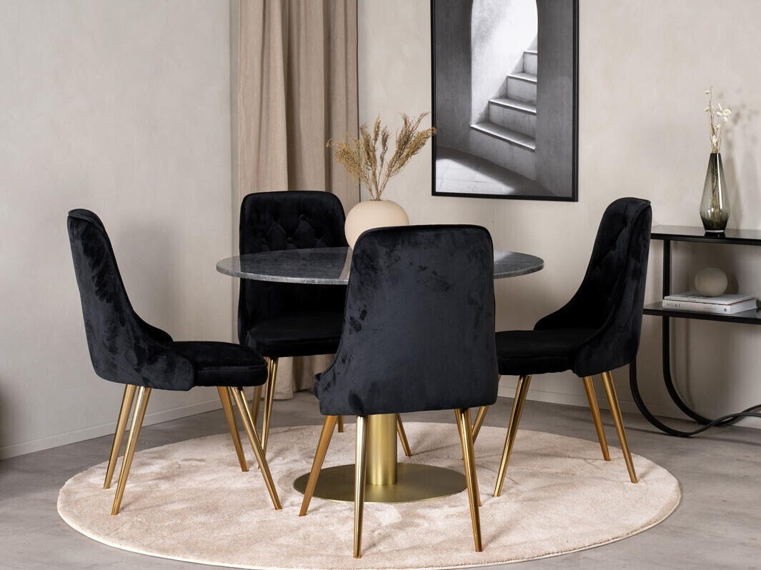 Set de dining Dallas 370 (Negru + Auriu)