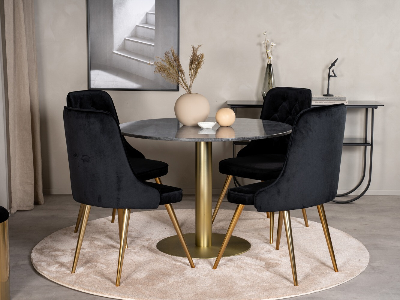 Set de dining Dallas 370 (Negru + Auriu)