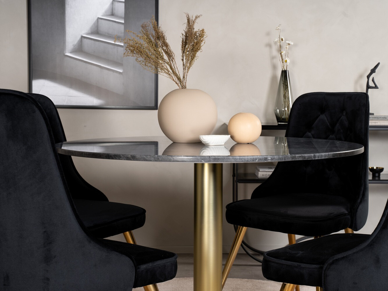 Set de dining Dallas 370 (Negru + Auriu)