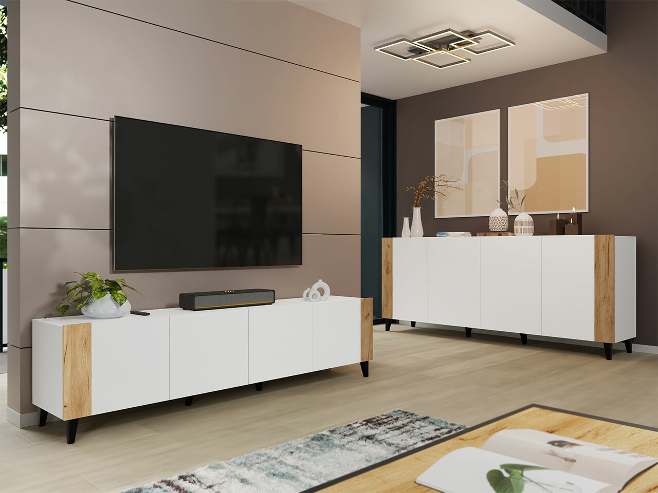 Set de living Charlotte 185 (Alb + Craft stejar)