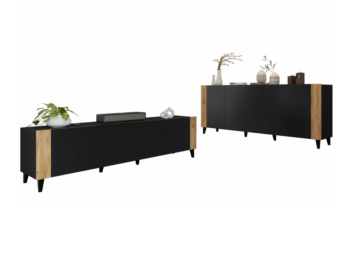 Set de living Charlotte 185 (Negru + Craft stejar)